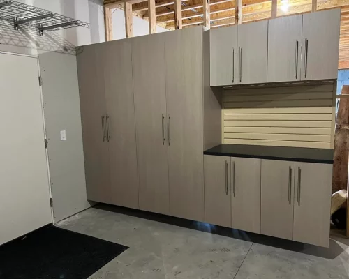 slide-lok cabinet system job gray with t-pull handles